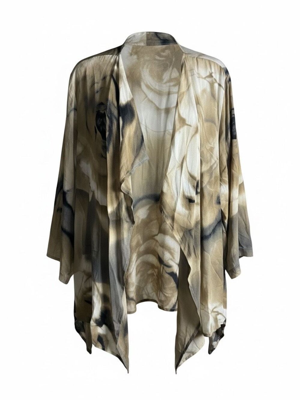Caroline Rose Floral Motif Kimono Flowy Artsy Size Large Brown Black Neutral